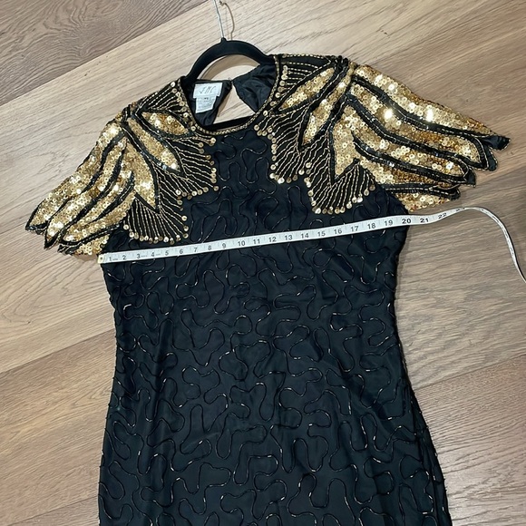 J.M.C Silk Vintage Stunning Black & Gold Beaded Sequin Sexy Evening Gown Size XL - Picture 4 of 11